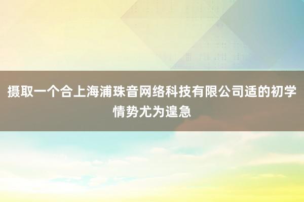 摄取一个合上海浦珠音网络科技有限公司适的初学情势尤为遑急